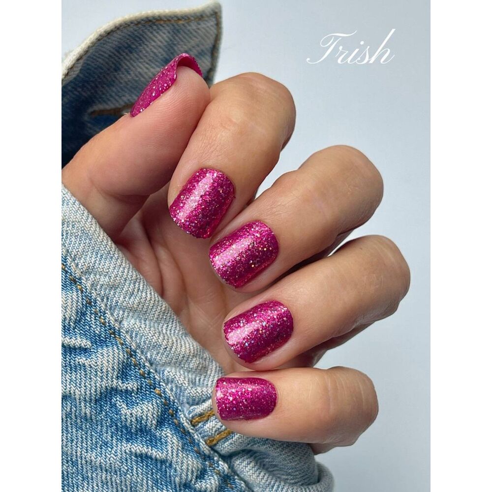 Red Aspen Hot To Trot Trish Nail Dashes Short Square Pink Glitter New - Picture 4 of 5